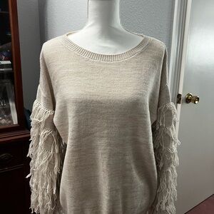 New York & Company Cream Fringe Sleeve Sweater